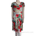 Lady's 85% polyester 15% cotton printed dresses